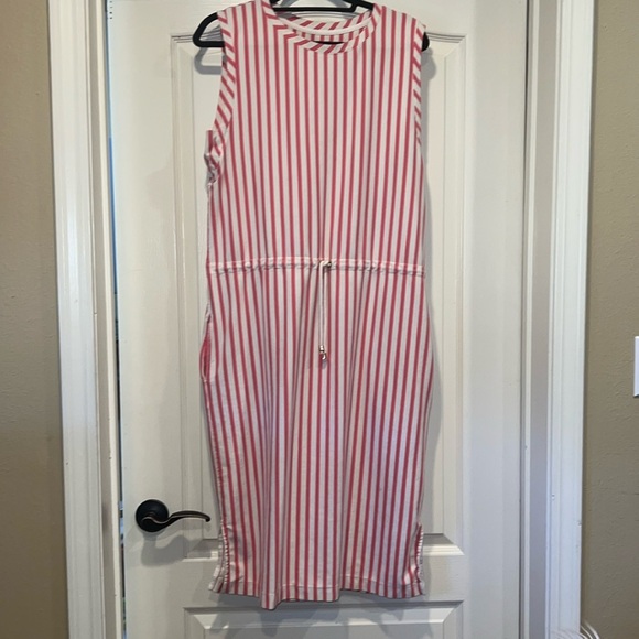 Johnston & Murphy Coral and Cream Striped Cotton Tank Dress - Picture 1 of 7